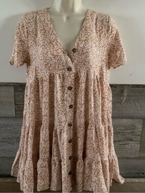 CES FEMME 100% RAYON BUTTON DOWN FLORAL BABYDOLL DRESS 19” PTP